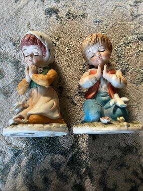 Pair of Vintage Praying Children Figurines - Hand Painted
